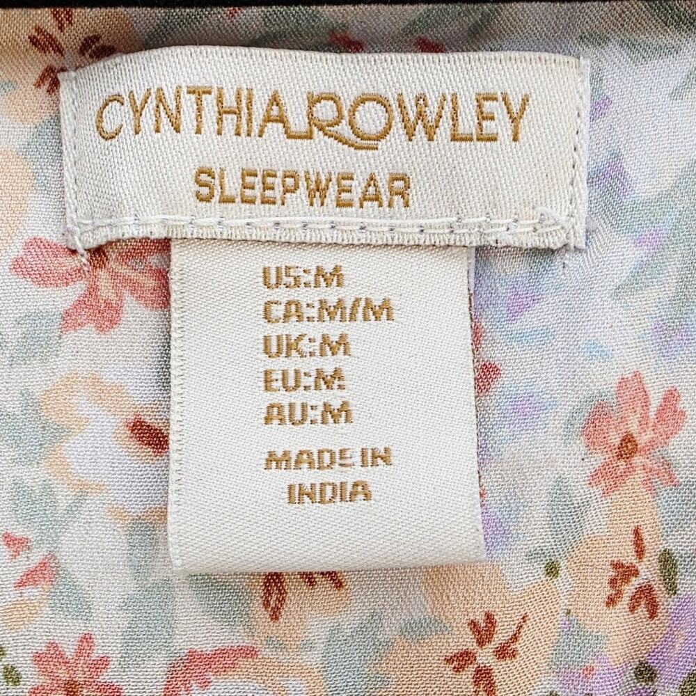 Cynthia Rowley Sleepwear Pajama Top Medium Floral Satin Button Up Cottage Pastel - Picture 6 of 10
